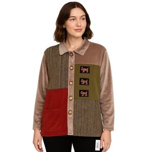 VINTAGE Patchwork Suede Jacket Women Large 90s Cat Appliqué Boho Artsy NWT